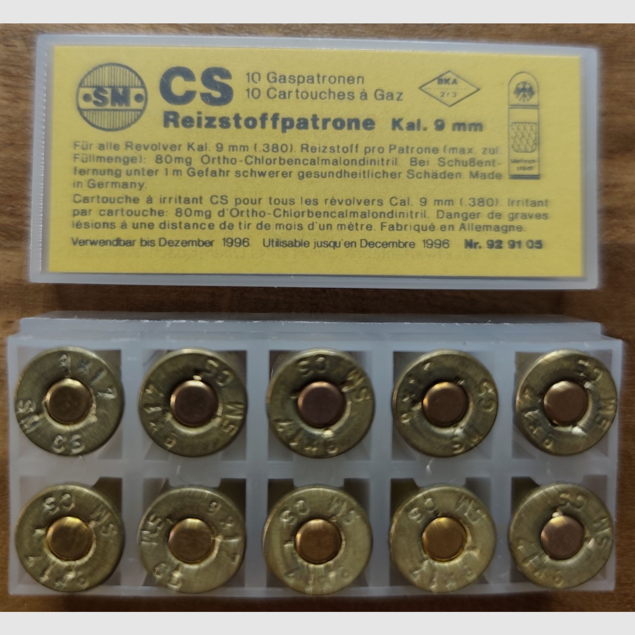 CS gas cartridges 9mm revolver manufacturer SM Rhöner, image 2 of 2