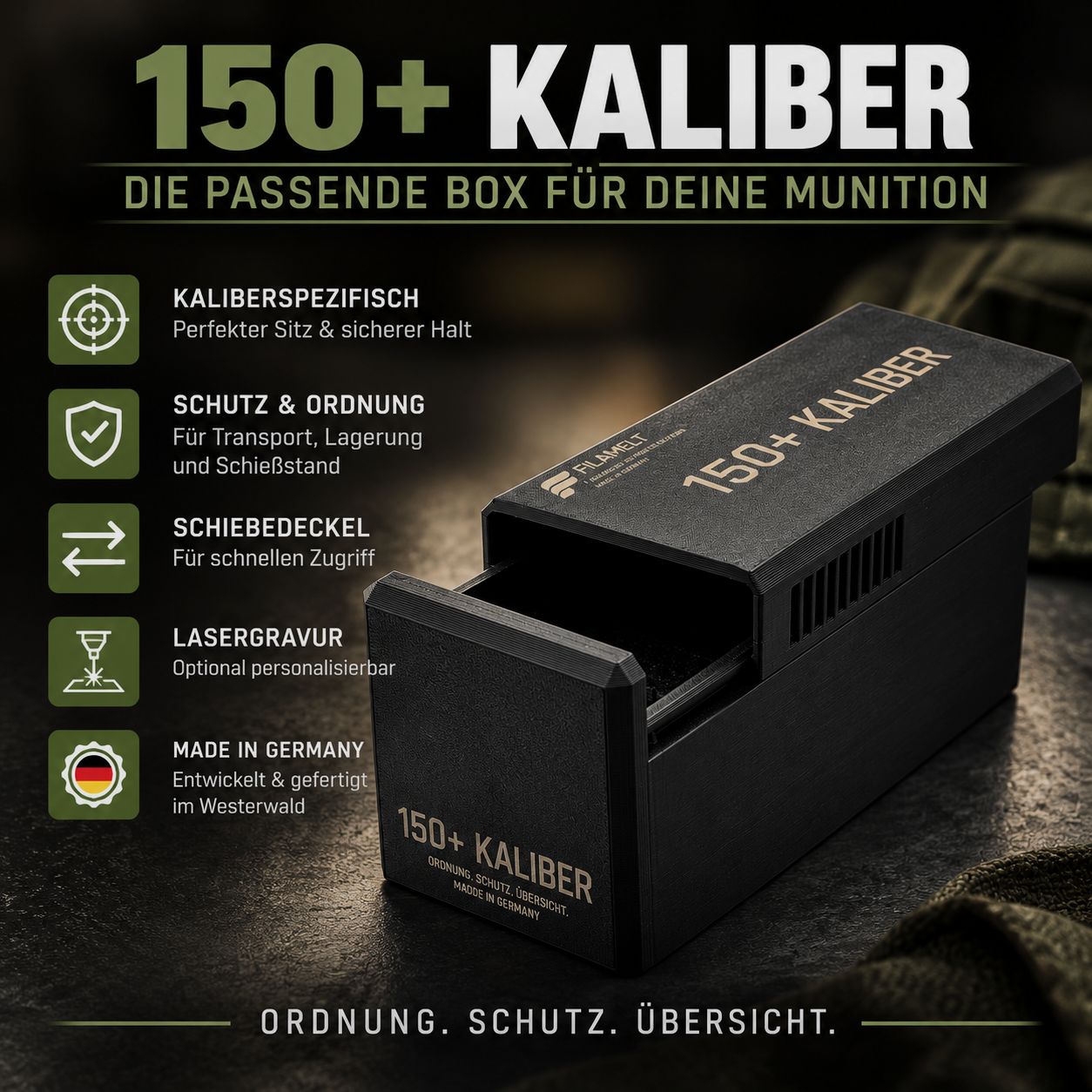 Filamelt Munitionsbox / .50 Beowulf / ‘Schiebedeckel’ / Patronenbox, Ammo Box
