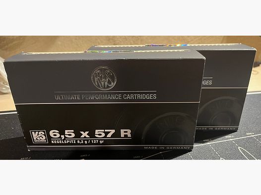 SELTEN! RWS Büchsenpatrone - 6,5x57 R KEGELSPITZ - 8,2g / 127gr - 40 Schuss