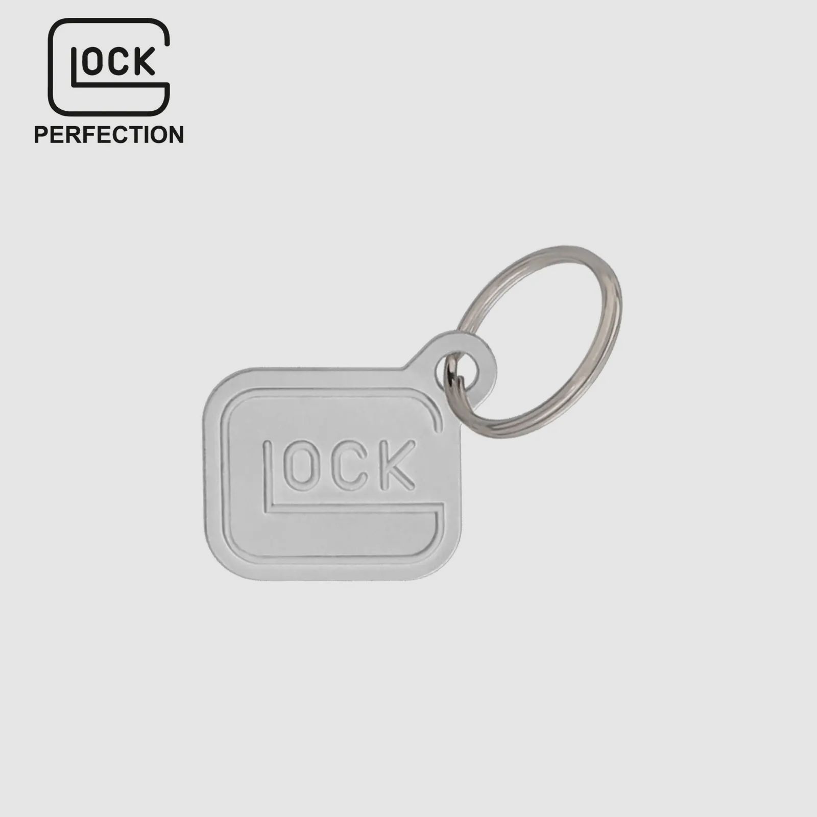 Glock Schlüsselanhänger „Logo“ – Metall versilbert – Silber – ca. 2,8 × 2,4 cm