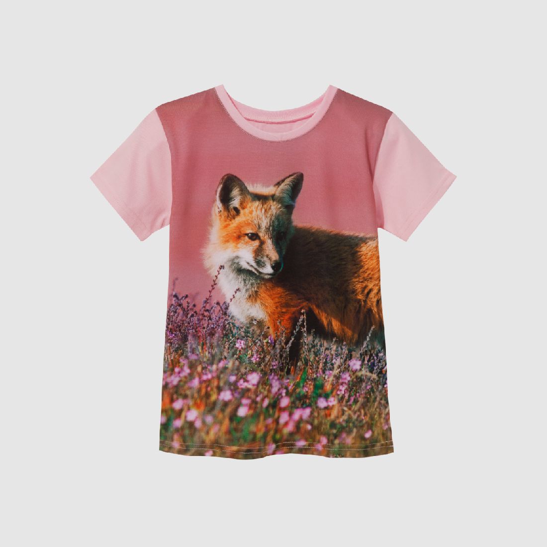 Roze T-shirt voor kinderen met een vos WADERA, afbeelding 1 van 3