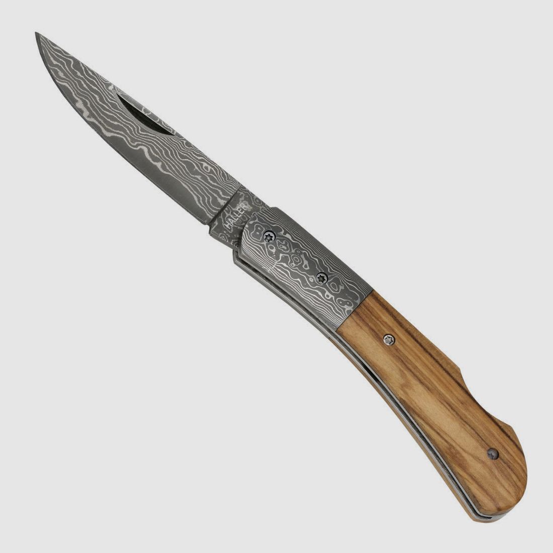 Cuchillo de bolsillo de damasco con mango de madera de olivo