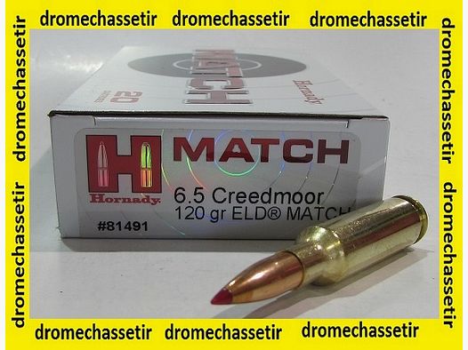 20 cartouches Hornady MATCH de calibre 6,5 Creedmoor, 120 grains, ELD Match 81491