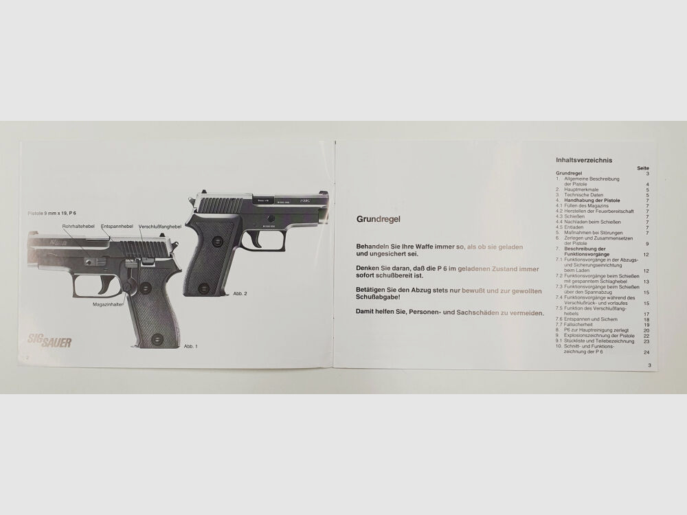 SIG Sauer short description and operating instructions for the pistol P6 / P225 9mm x 19 condition slightly used