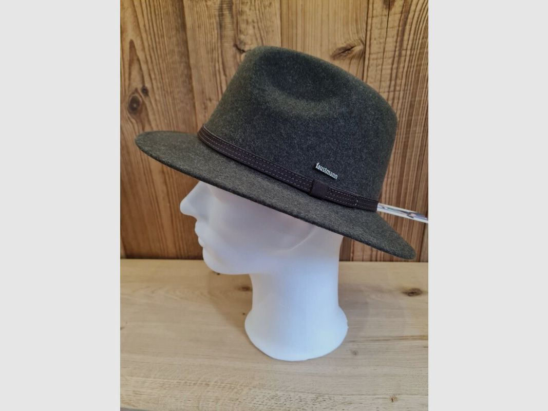 Rollhut oliv meliert mit braunem Lederband