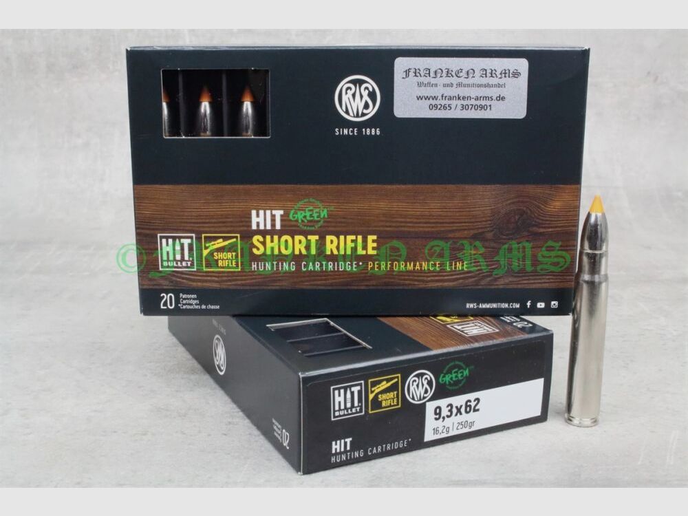 RWS Carabine courte HIT 9,3x62 250gr. 16,2g 20 pièces prix dégressif