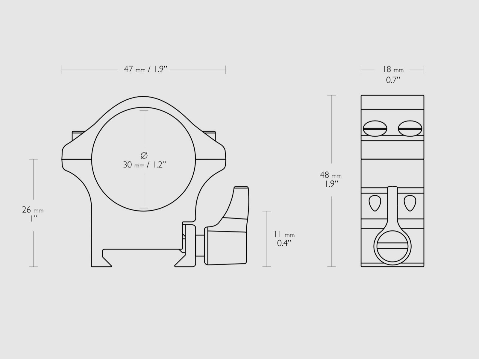 HAWKE 23106 Professional Steel Ring Mounts Weaver Medium 30mm Height 48mm Quick Release