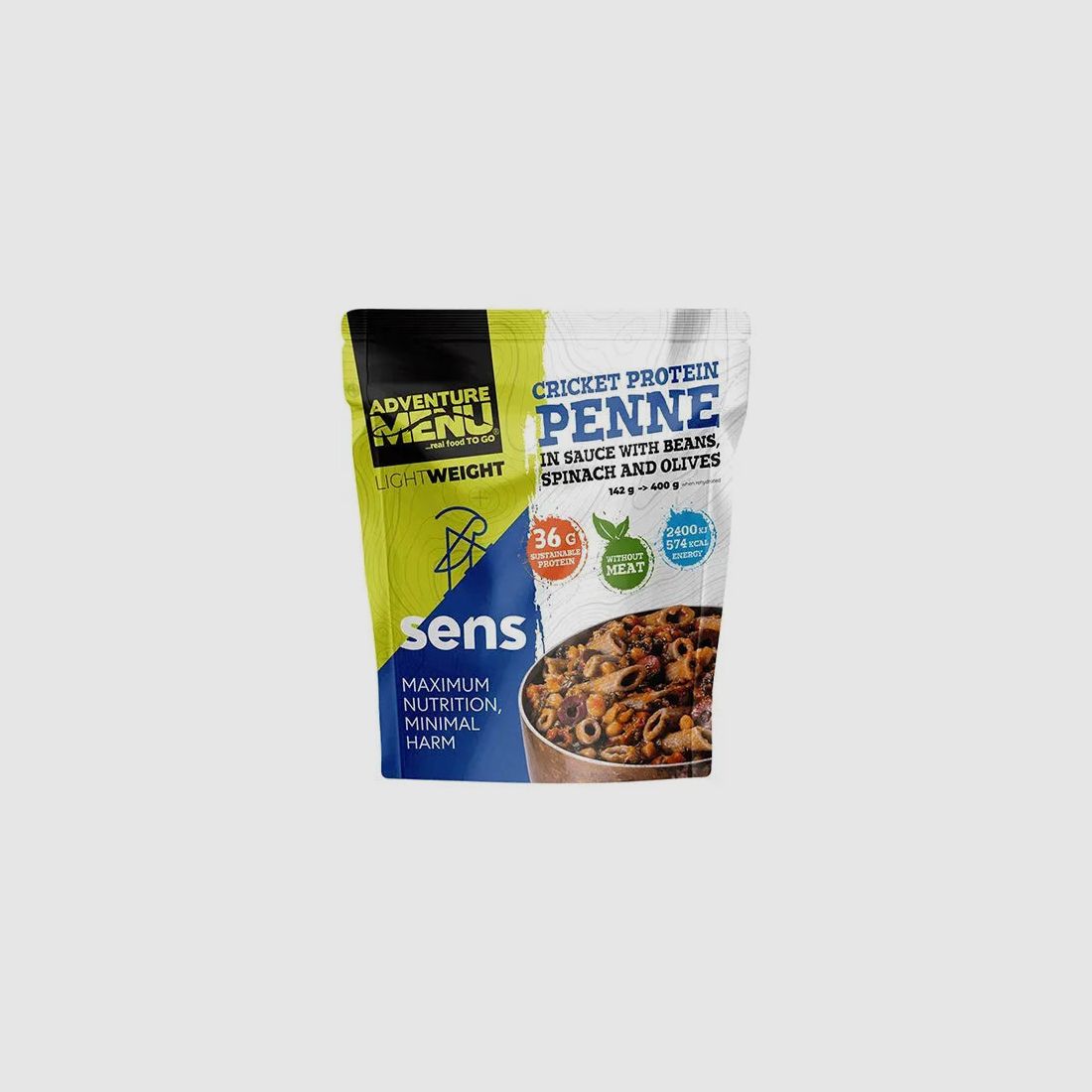 Adventure Menu SENS Grillen Protein Penne in Sauce mit Bohnen