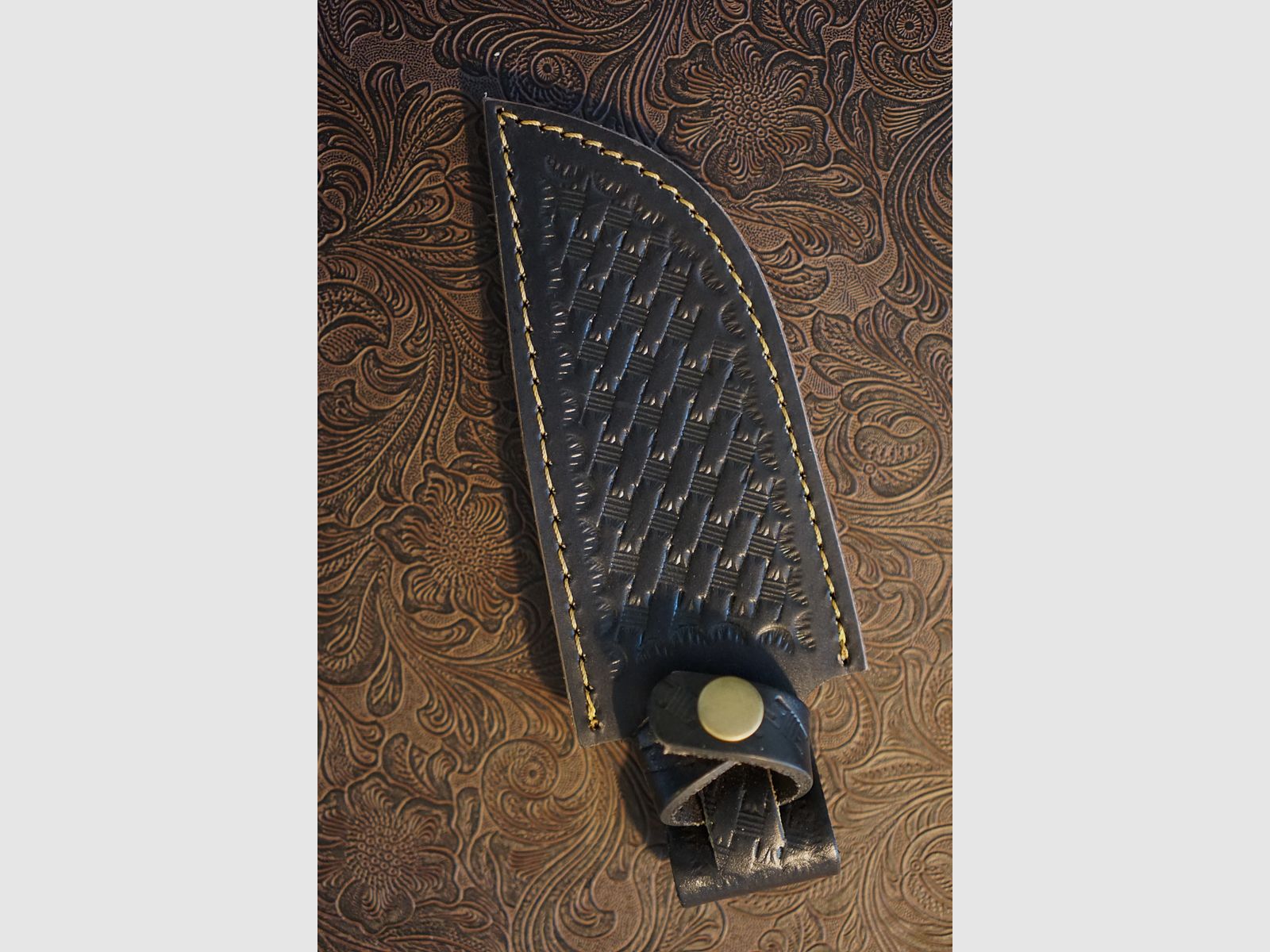 Massives Campmesser - 26,7cm - Damast Fulltang - Micarta - Lederscheide - Neu!