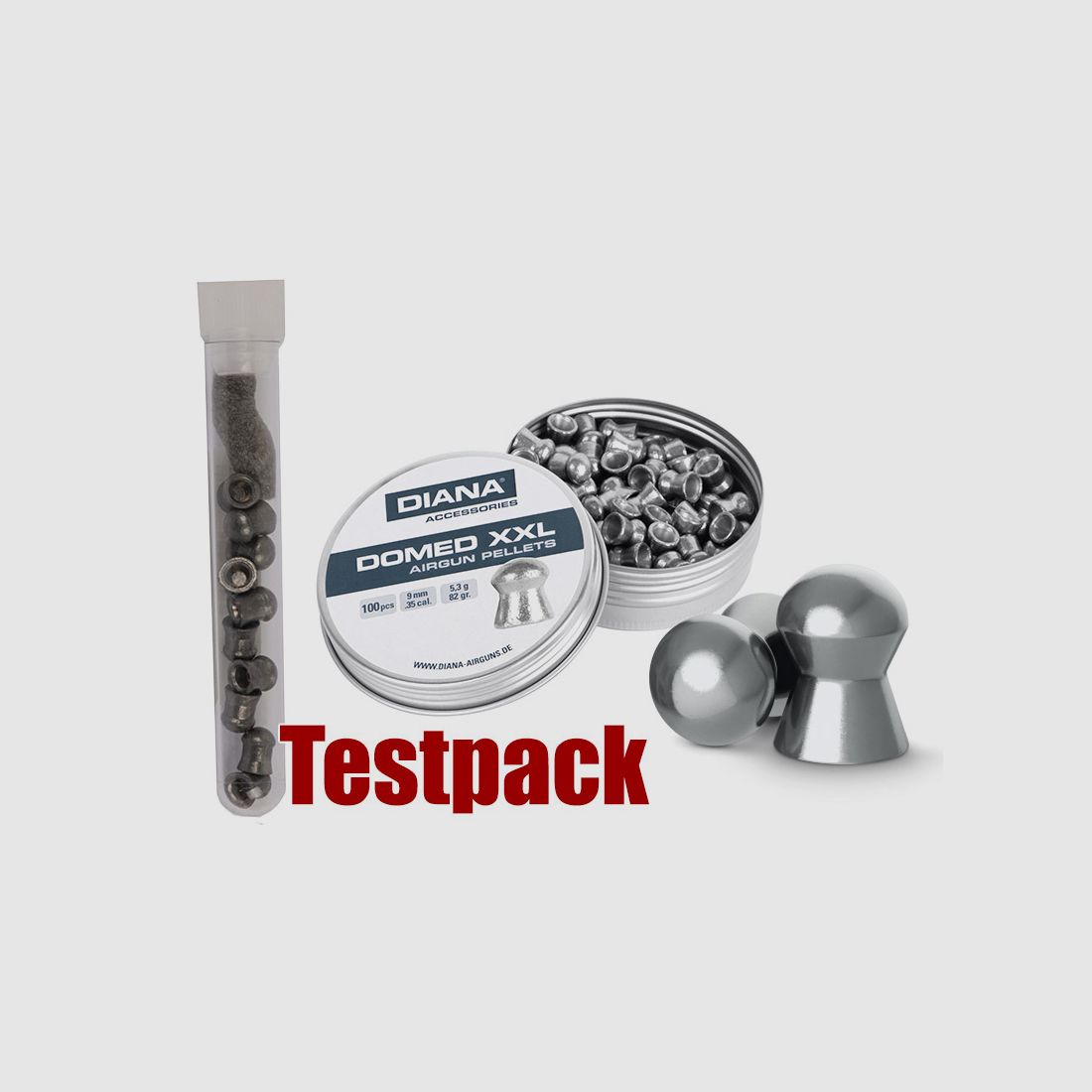 Testpack Rundkopf Diabolos Diana Domed XXL Kaliber 9 mm 5,3 g glatt 10 StĂĽck