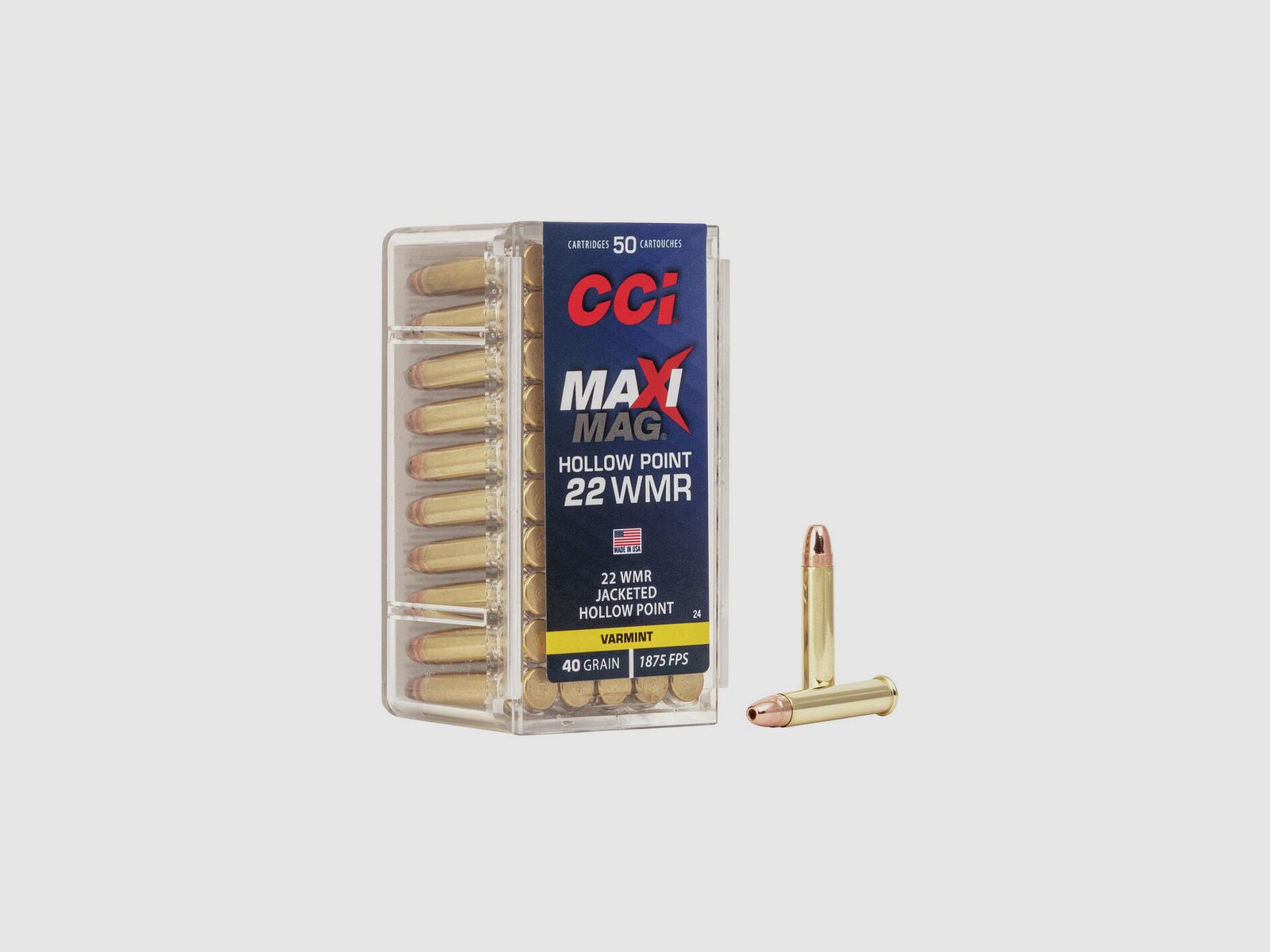 Munition CCI Maxi-Mag – .22 WMR – 40 grains – JHP, image 1 sur 2