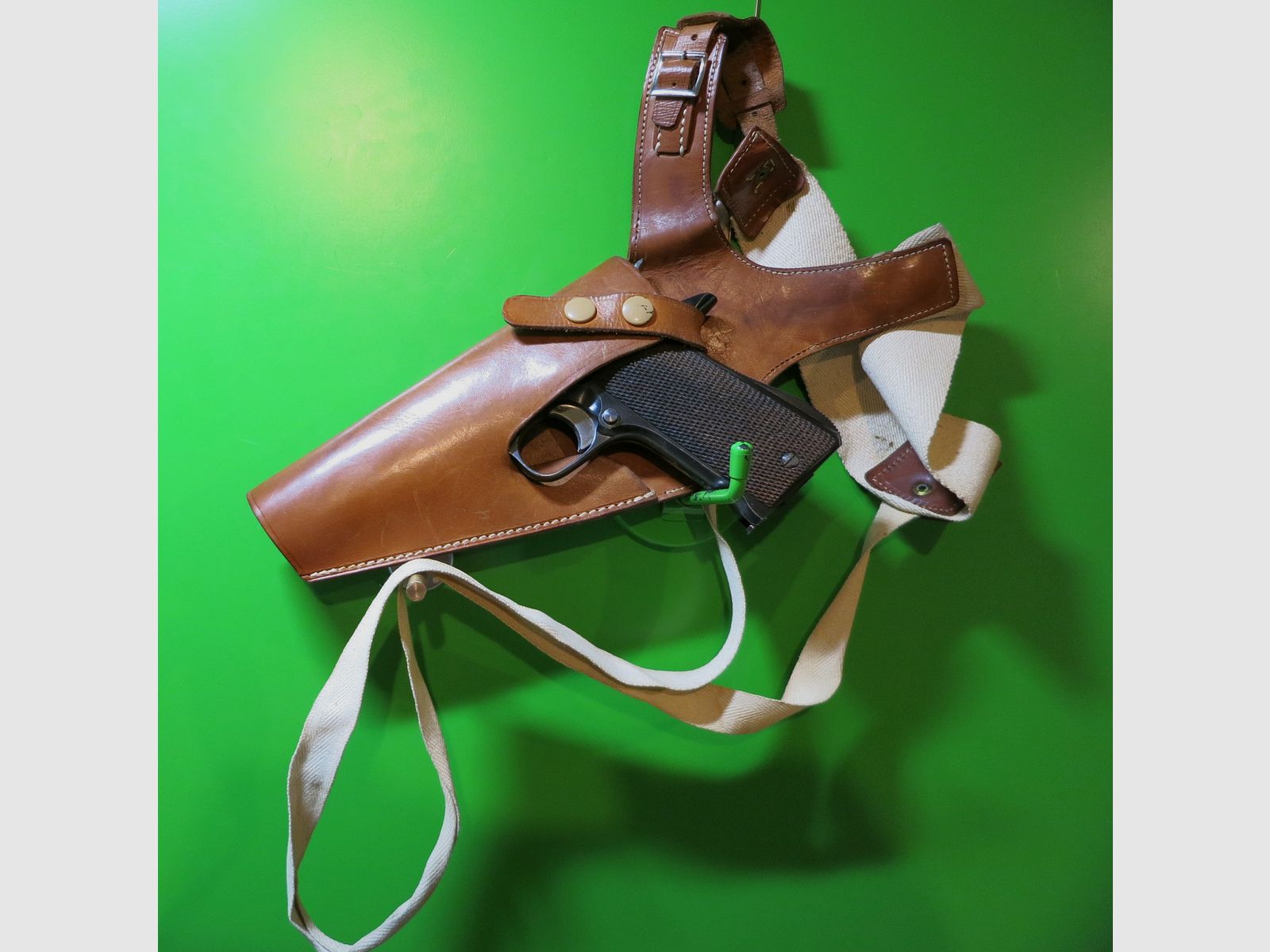Schulterholster, Revolver + Pistole  5" z. B. 1911, Leder + Textil (Webgurt)