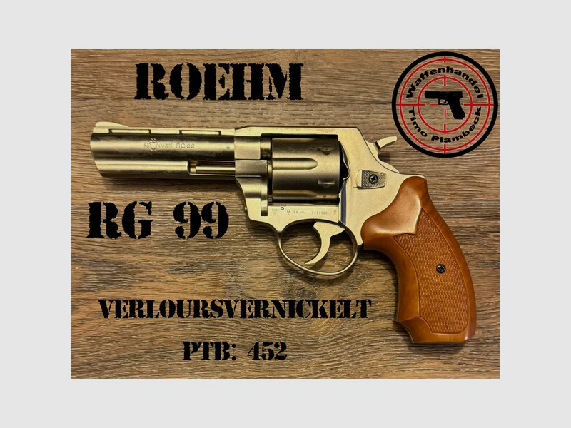 SRS-Revolver   RÖHM RG 99   verloursvernickelt mit Holzgriffschalen und Lederholster