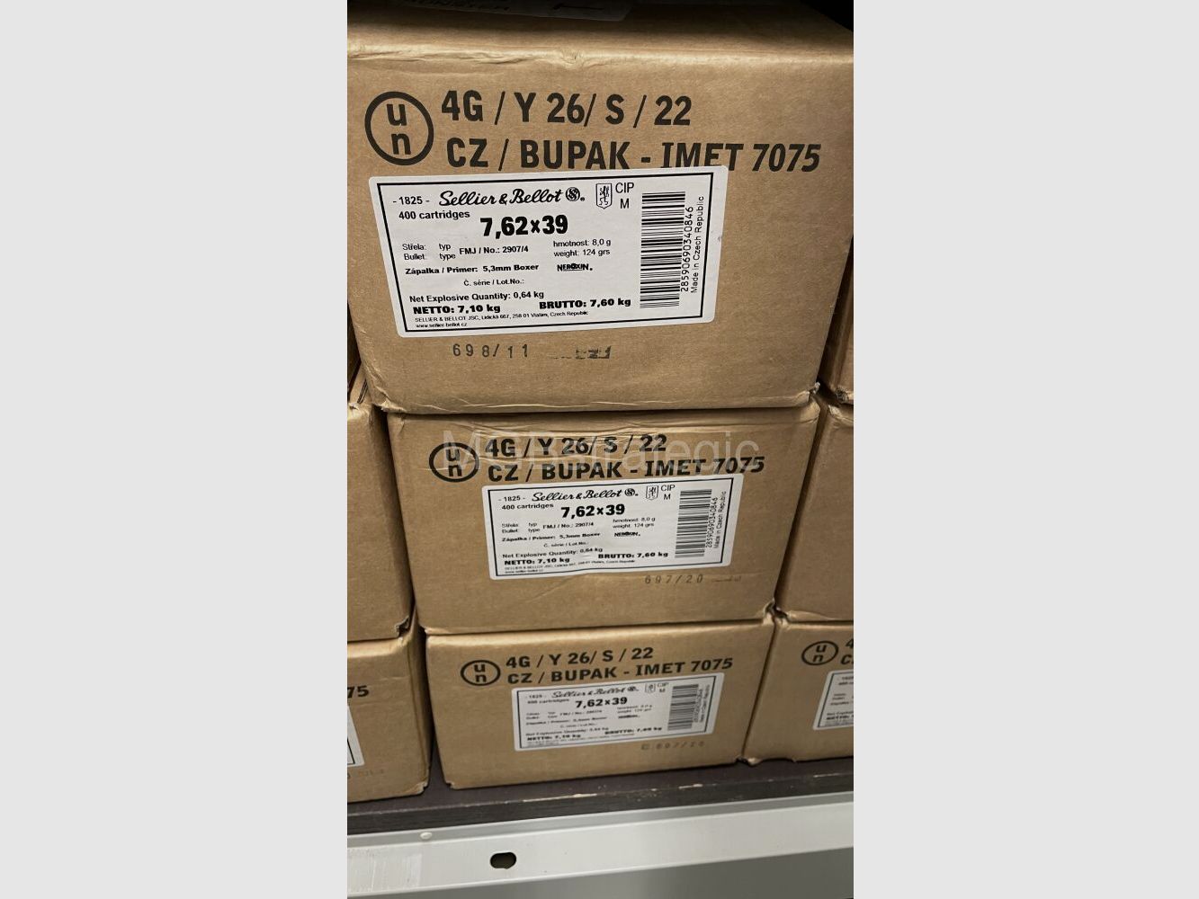 Sellier & Bellot 7,62x39 palla intera 8,0g/124gr. 8x 50 colpi = 400 colpi = 1 cartone