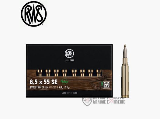 20 RWS cartridges cal 6.5X55 93gr Evo Green