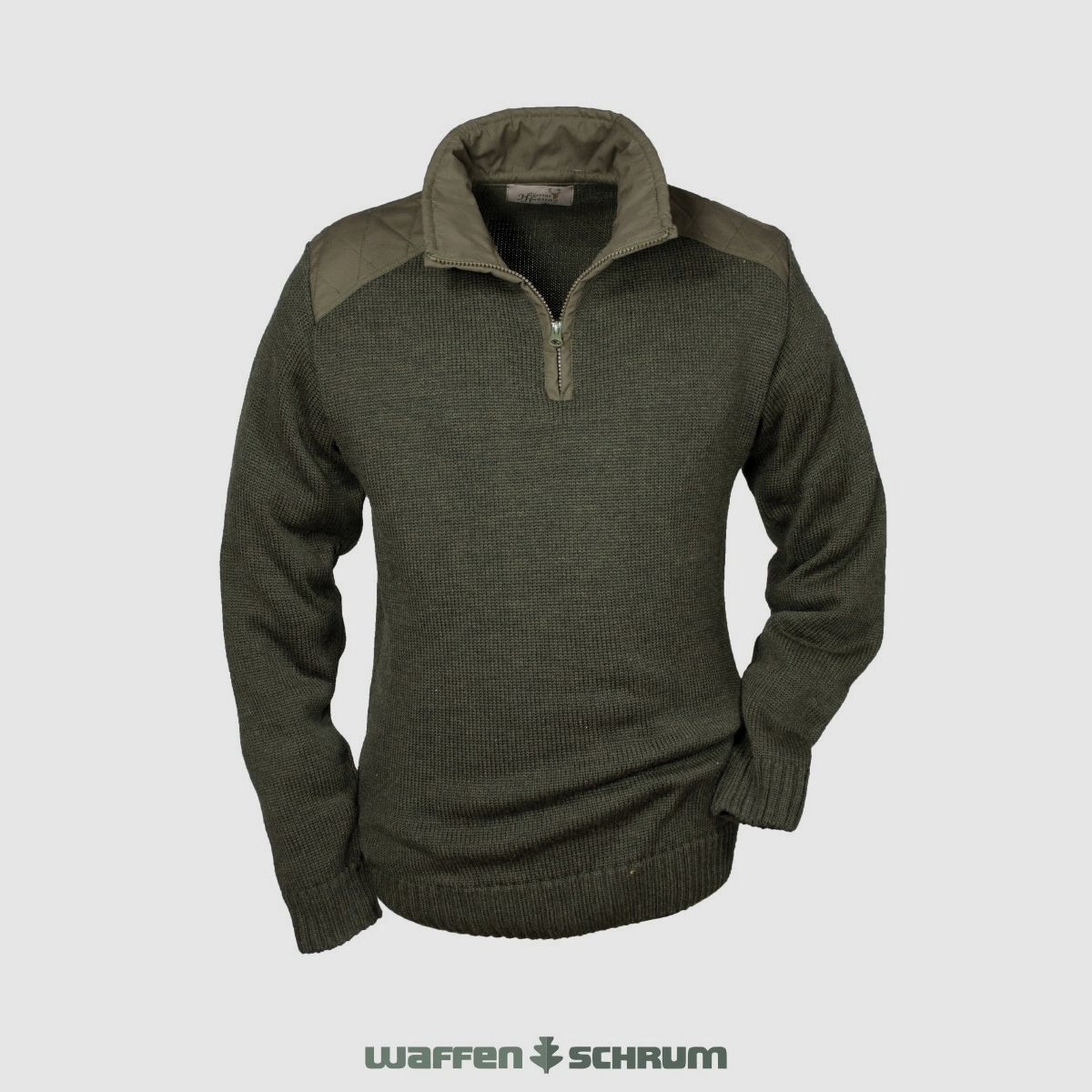 Hubertus Pullover Stehkragen m. Besatz  Oliv-Braun