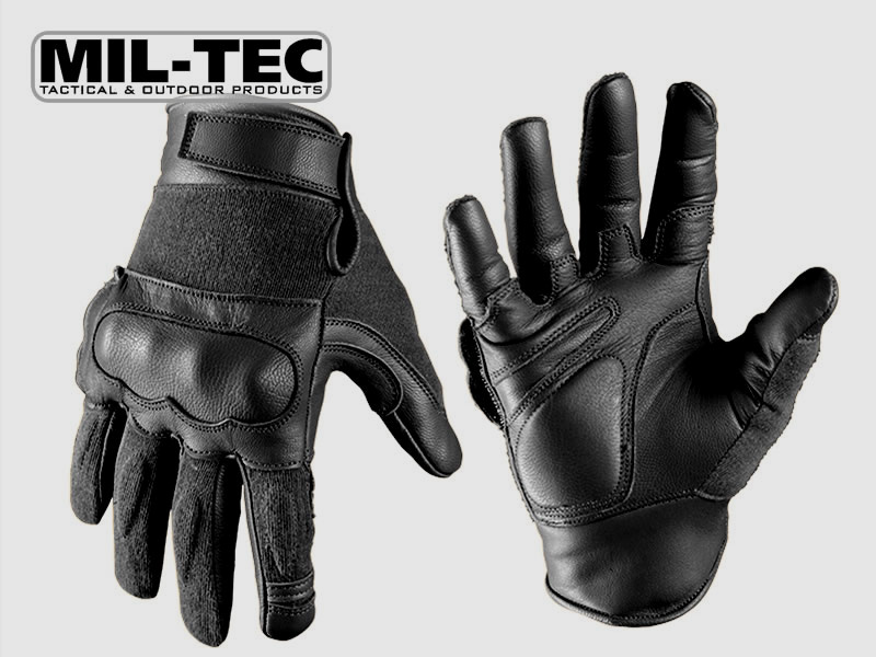 B-Ware taktische Lederhandschuhe MIL-TEC schnitthemmend KnĂ¶chelschutz Polsterung GrĂ¶Ăźe L schwarz