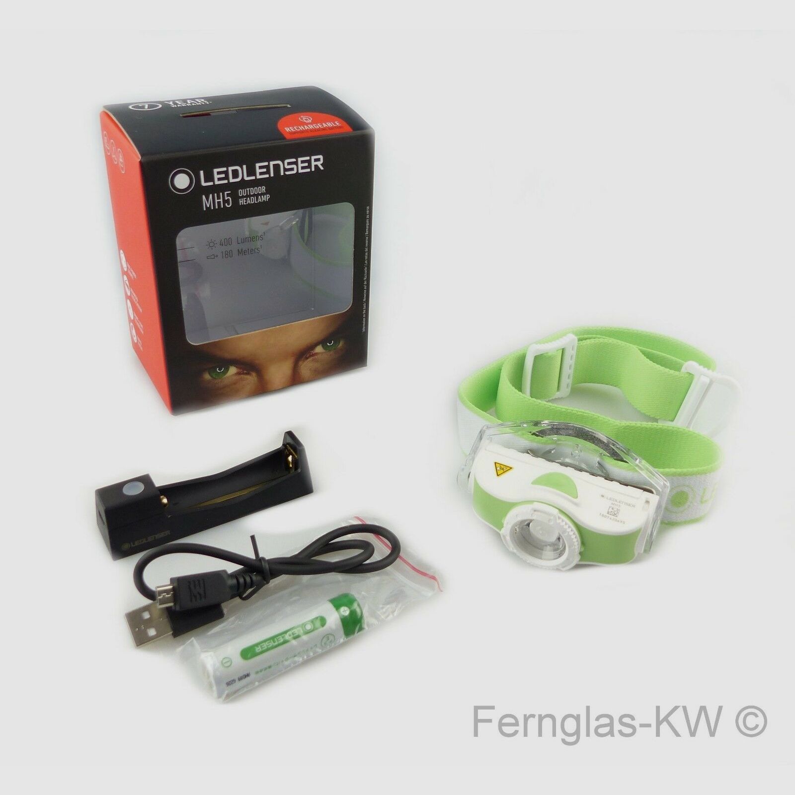 Ledlenser 501952 LED Kopflampe Stirnlampe MH5 Grün Weiß 400 Lumen mit Akku