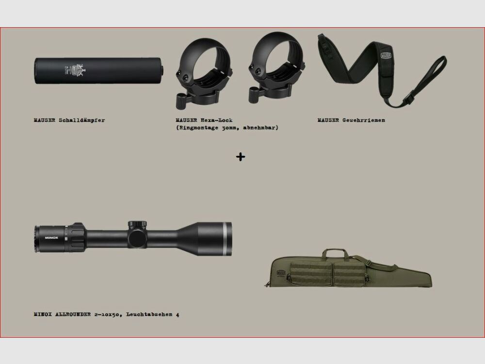 Mauser M12 Max; Pacchetto di avviamento professionale M12 Max; Minox 2-10x50; Silenziatore