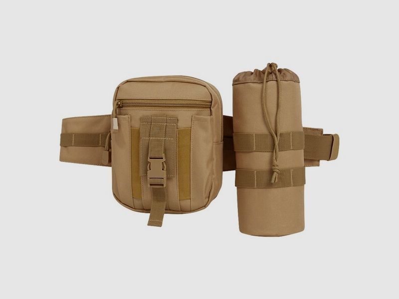 Brandit Taillengürtel "Allround" mit Tasche + Flaschenhalter - Camel / Beige