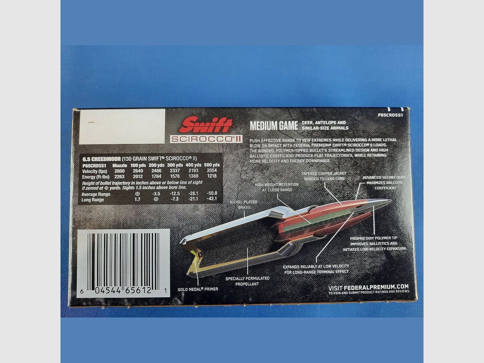 Federal Premium 6,5 Creedmoor 130grs. Swift Scirocco II, Bild 2 von 3