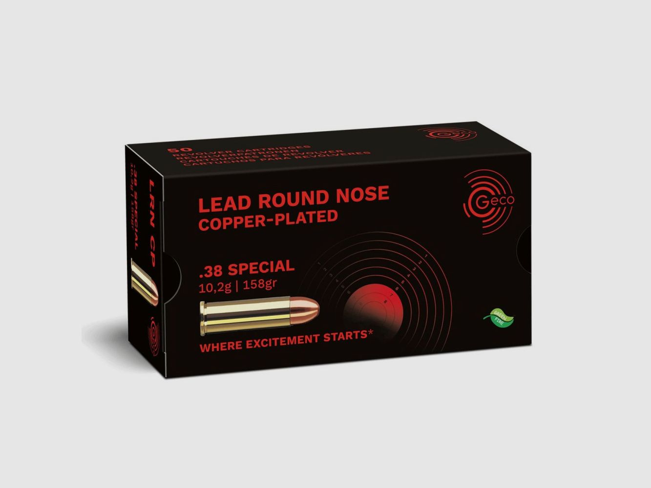 GECO Ammo .38 Special Geco Lead Round Nose Copper-Plated 10.2 g / 158 gr VE50