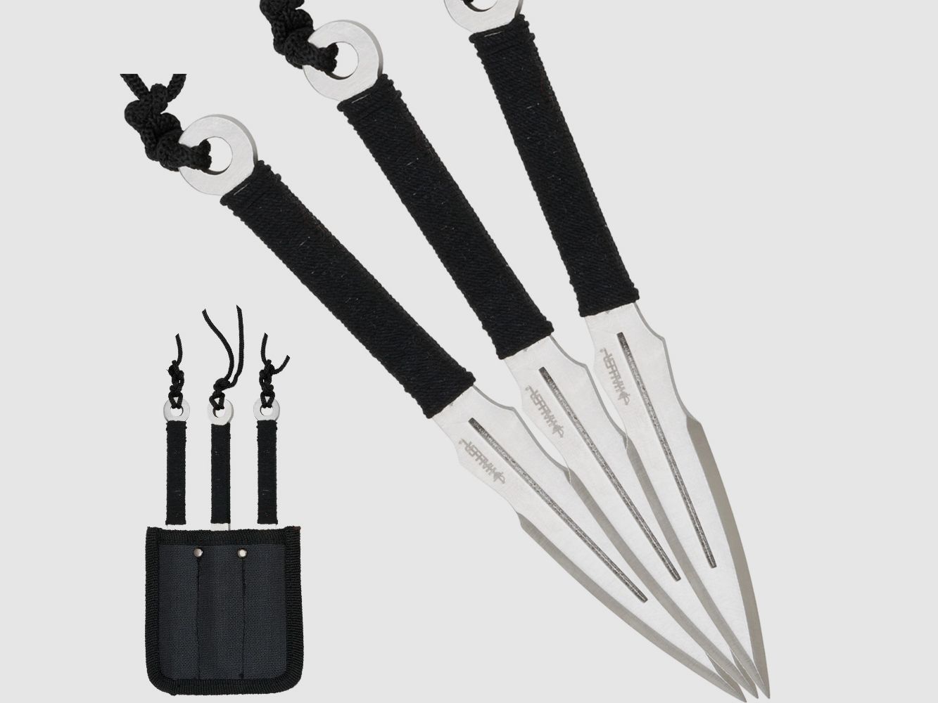 3x Wurfmesser im Set mit Nylonscheide
