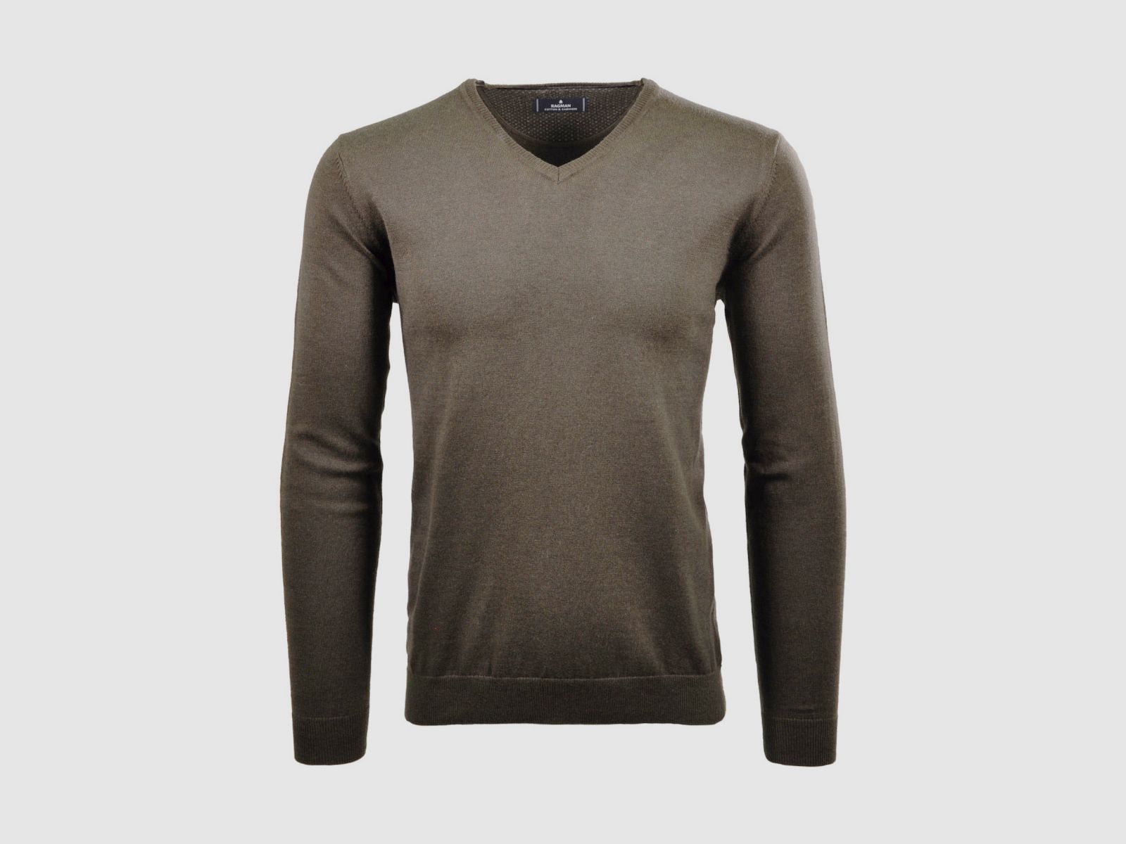 Pull en tricot RAGMAN col en V, coton/cachemire marron
