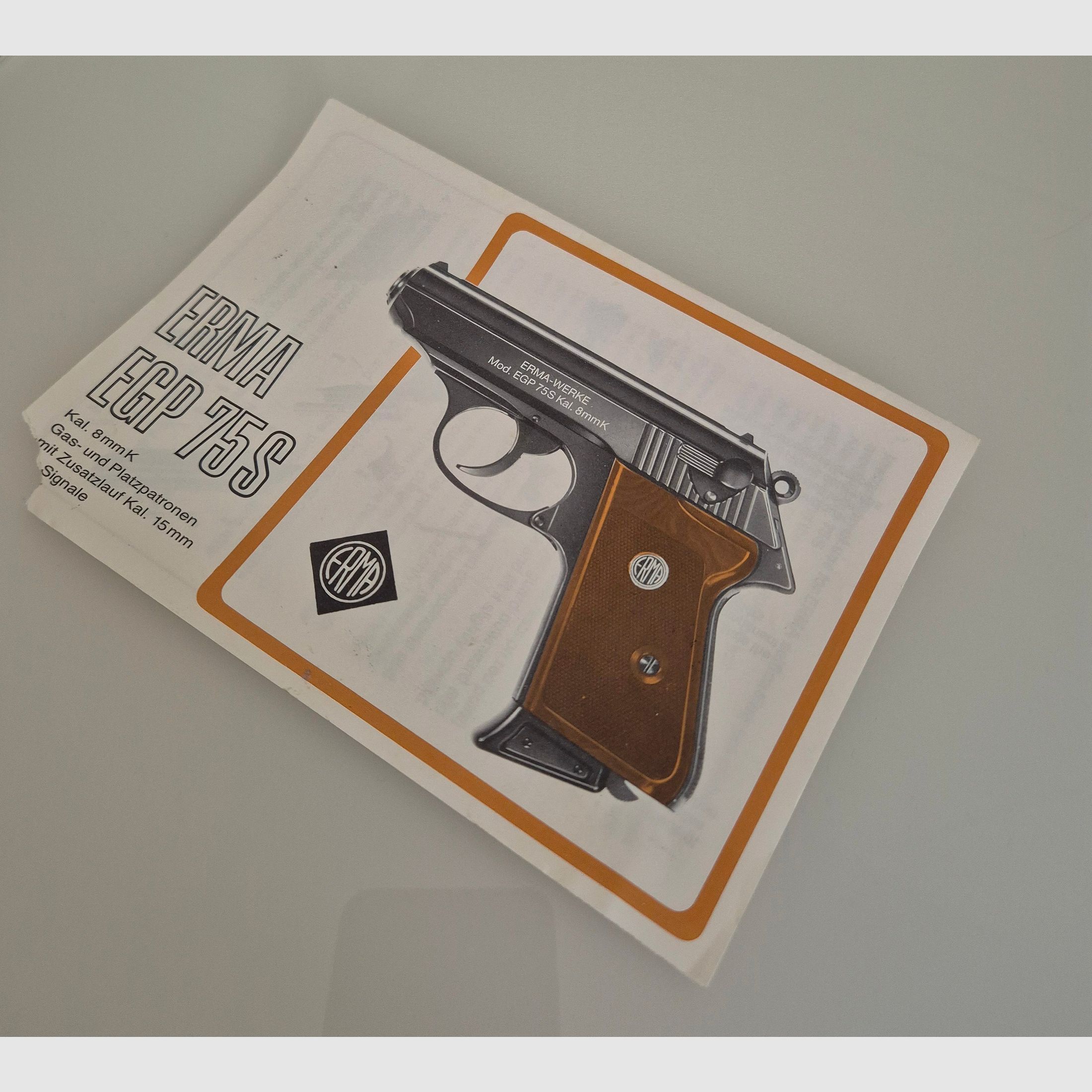 ¡Instrucciones originales para ERMA EGP 75s, pieza de colección extremadamente rara!