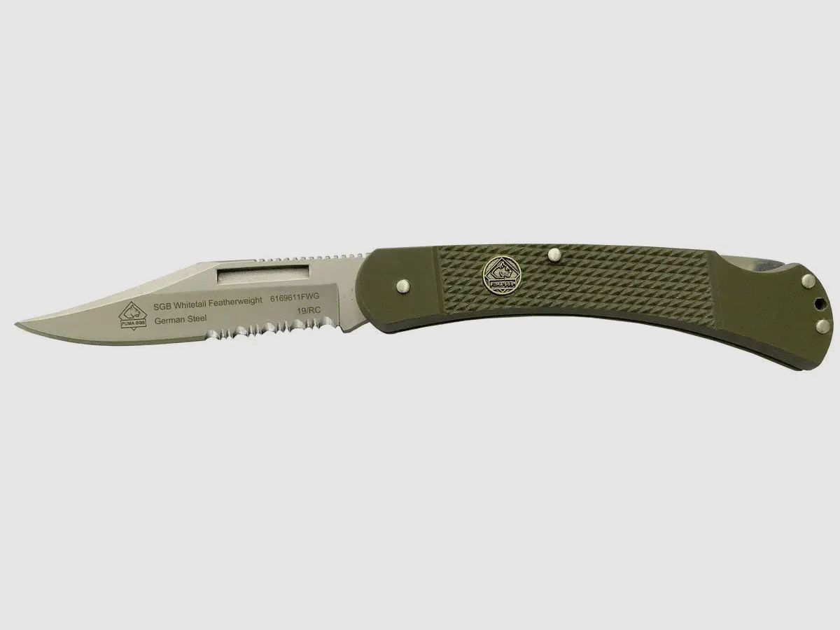 PUMA SGB Whitetail Featherweight olive green G10 with serration