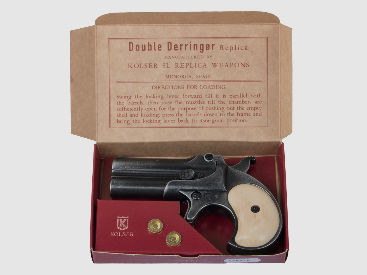 Deko Pistole Kolser Derringer 95 USA 1866 Kaliber .41 antikschwarz Griffschalen in Elfenbeinoptik