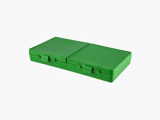 Caja de cartuchos MTM P-200-9-10 verde con tapa abatible para 200 cartuchos de 9 mm y menos.