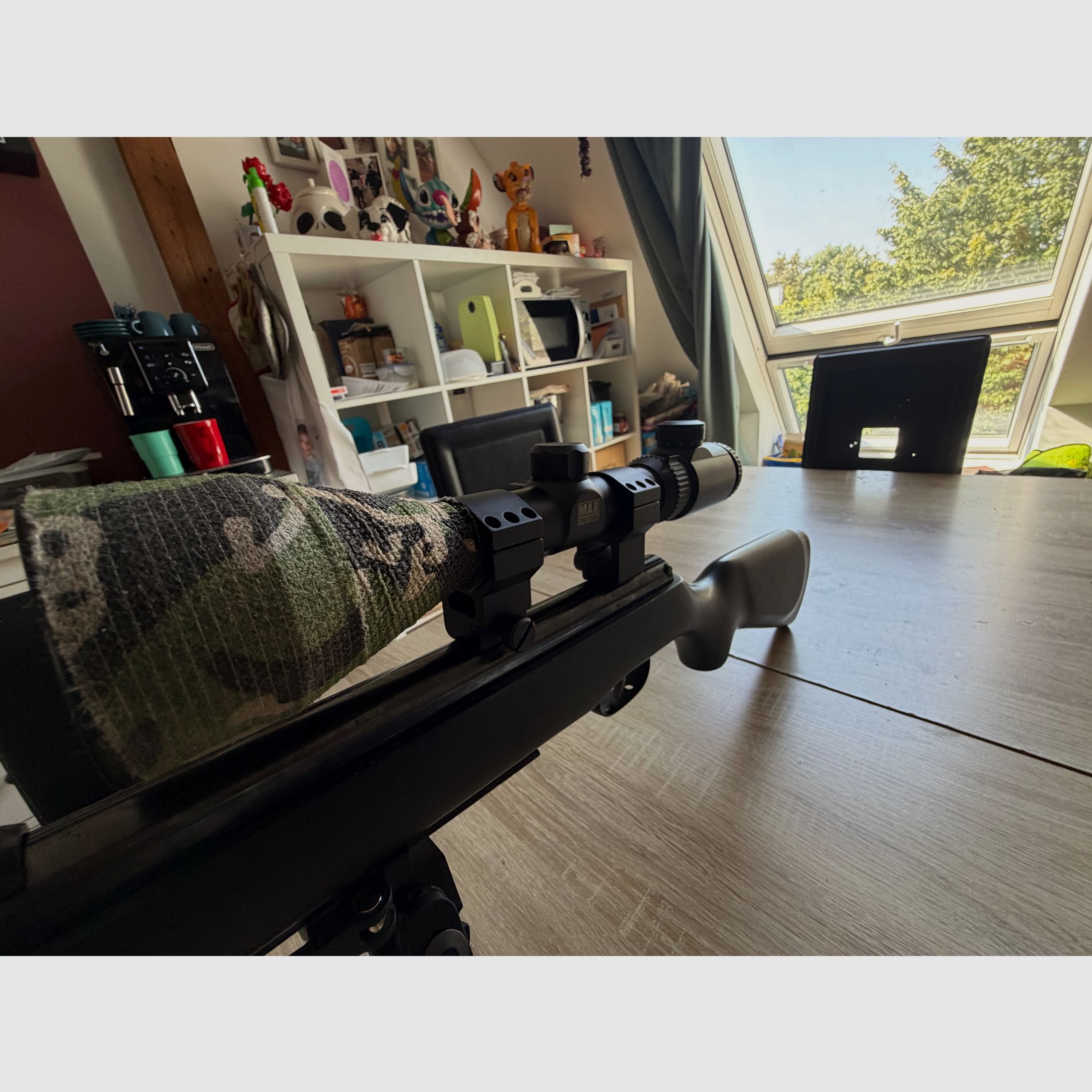 Carabine à air Weihrauch HW30K avec lunette de visée et silencieux.