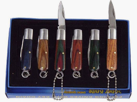 Juego de 6 mini cuchillos de bolsillo con llavero