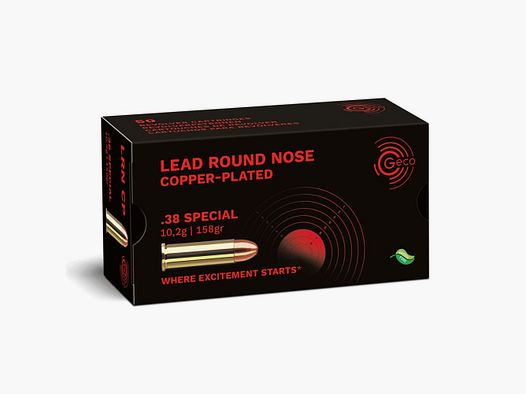 GECO Ammo .38 Special Geco Lead Round Nose Copper-Plated 10.2 g / 158 gr VE50