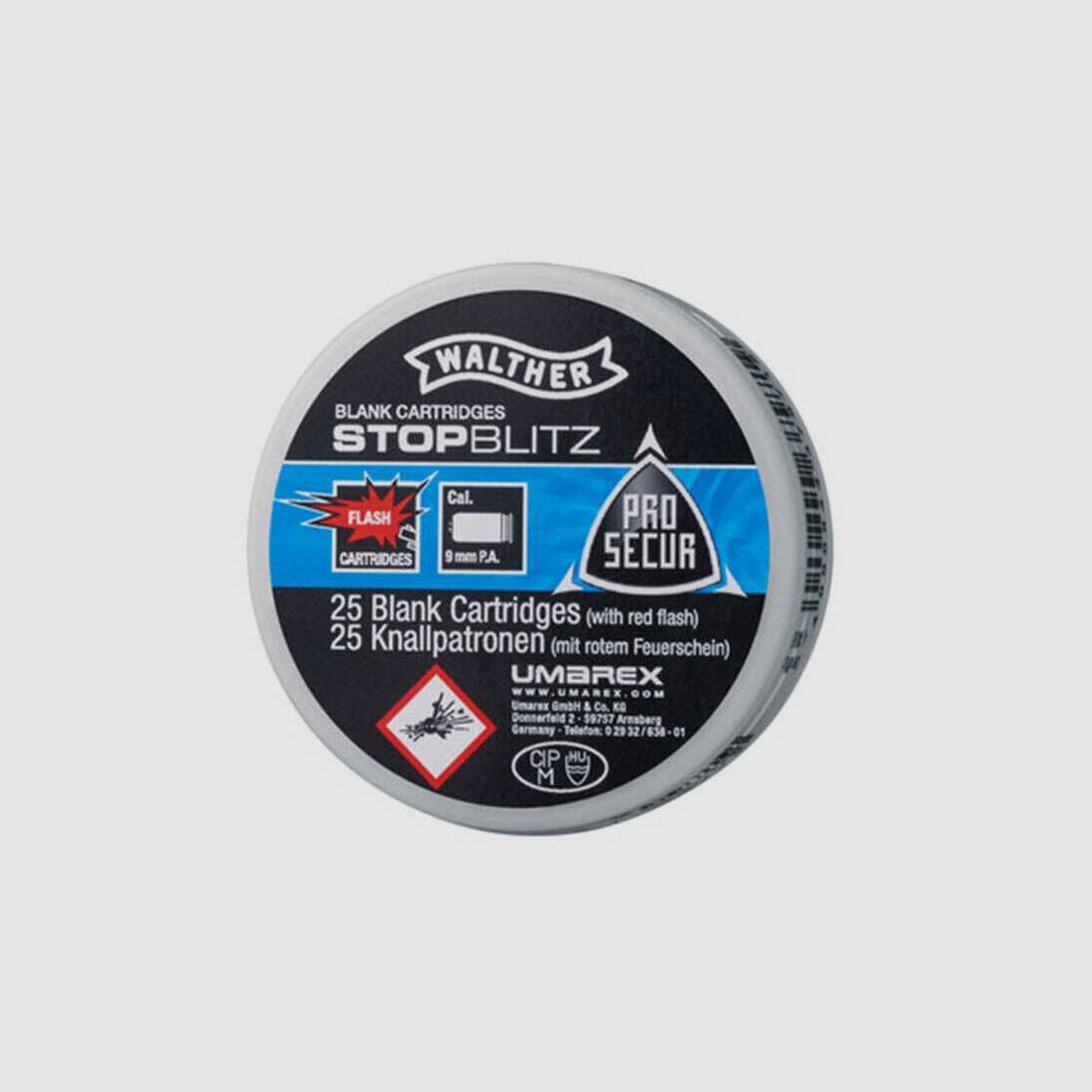 Stop Blitz Platzpatronen / cal. 9 mm P.A.K. - 25 Schuss Walther