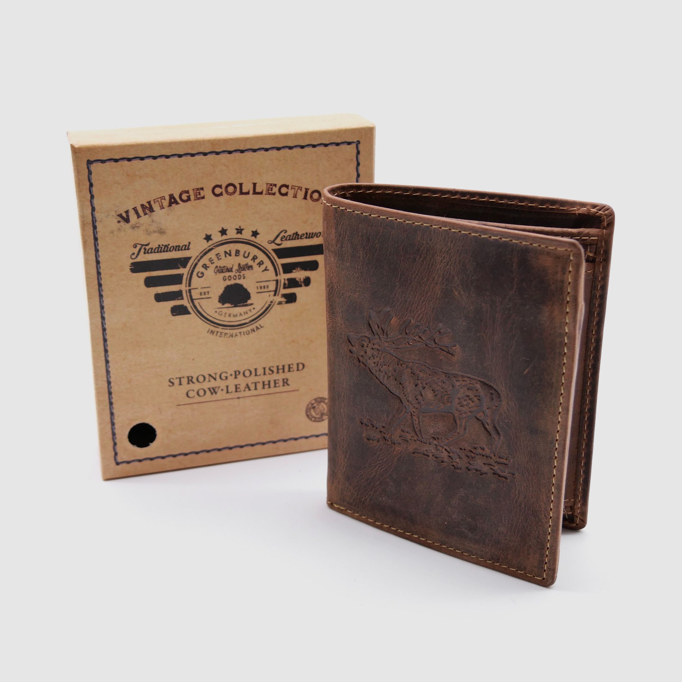 Greenburry Leder Geldbörse braun Vintage Animal Collection Royal Stag Hirsch 1701-stag-25