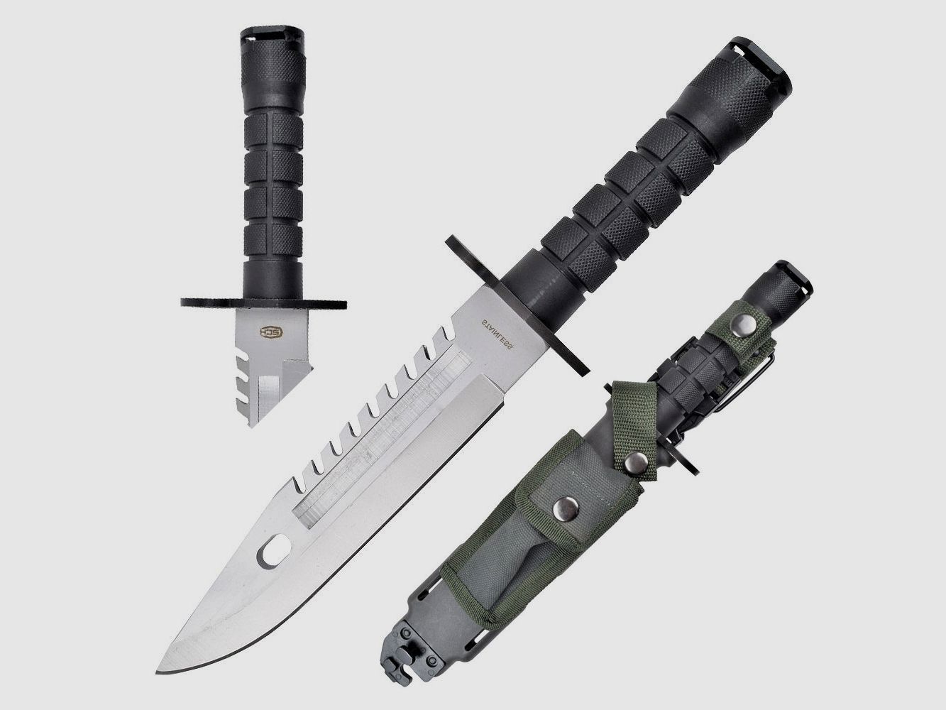 Überlebensmesser mit Tasche und Gürtelbefestigung