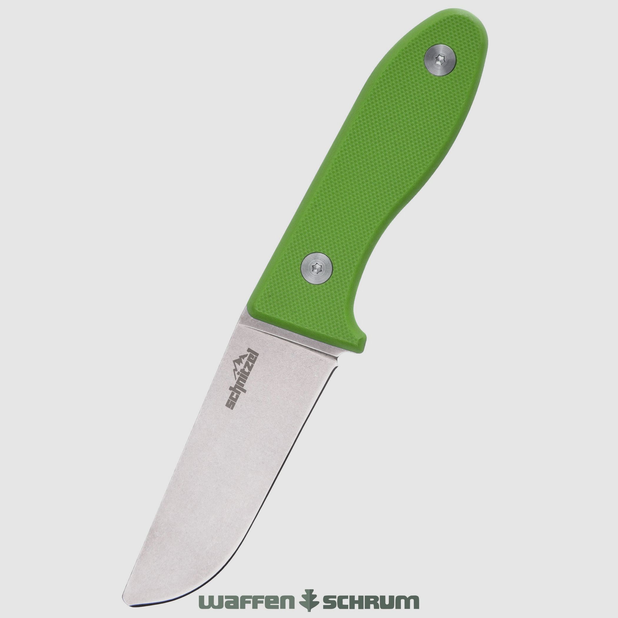 Couteau pour enfants Schnitzel UNU vert en acier inoxydable 8Cr13Mov avec finition stonewash y compris étui en Kydex (noir)