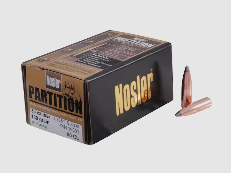 Nosler Geschoss Partition .30/.308 180GR Spitzer Jagdgeschoss 50 Stück #16331