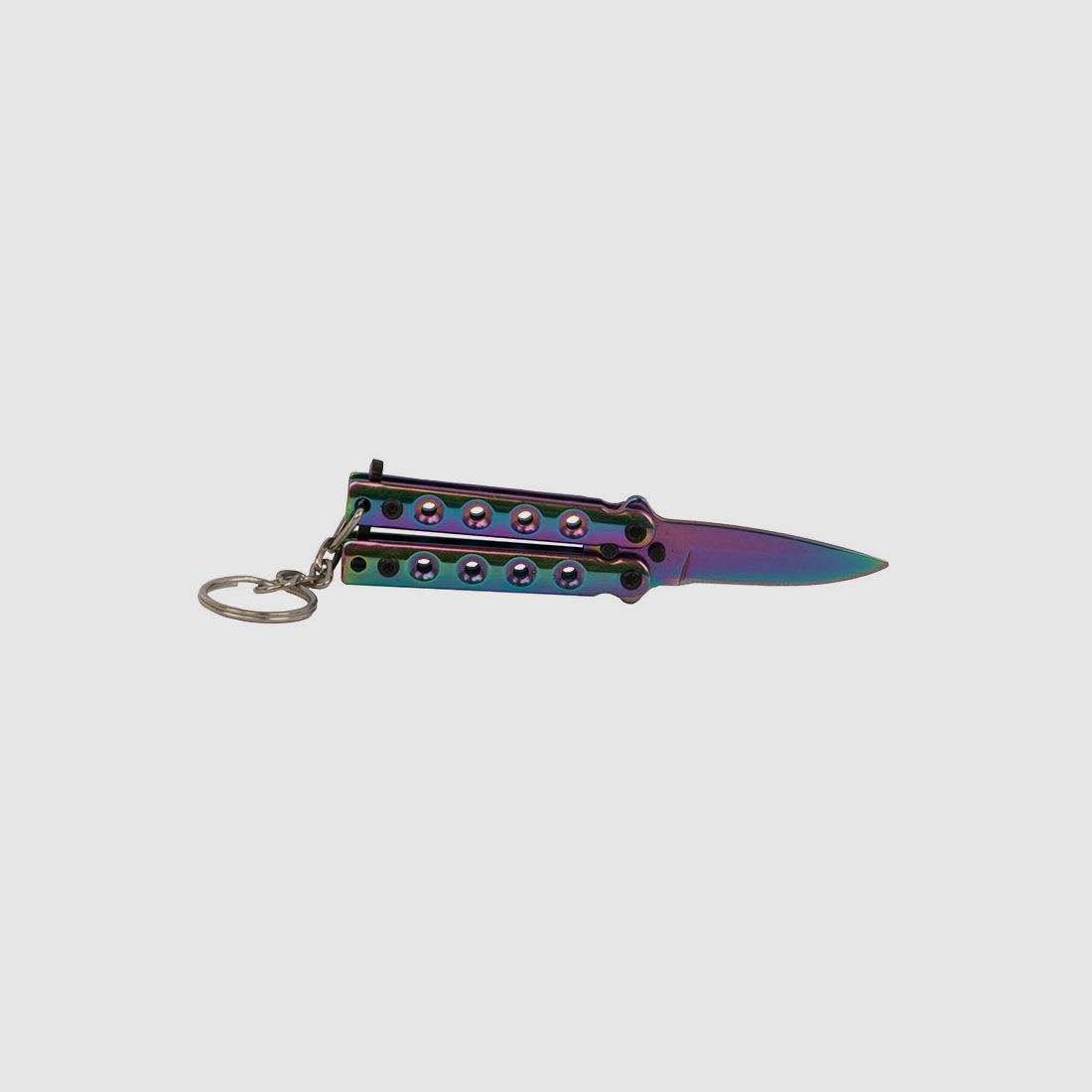 SchlĂĽsselanhĂ¤nger Mini Butterfly Messer Stahl KlingenlĂ¤nge 40 mm rainbow mit SchlĂĽsselring und Kette