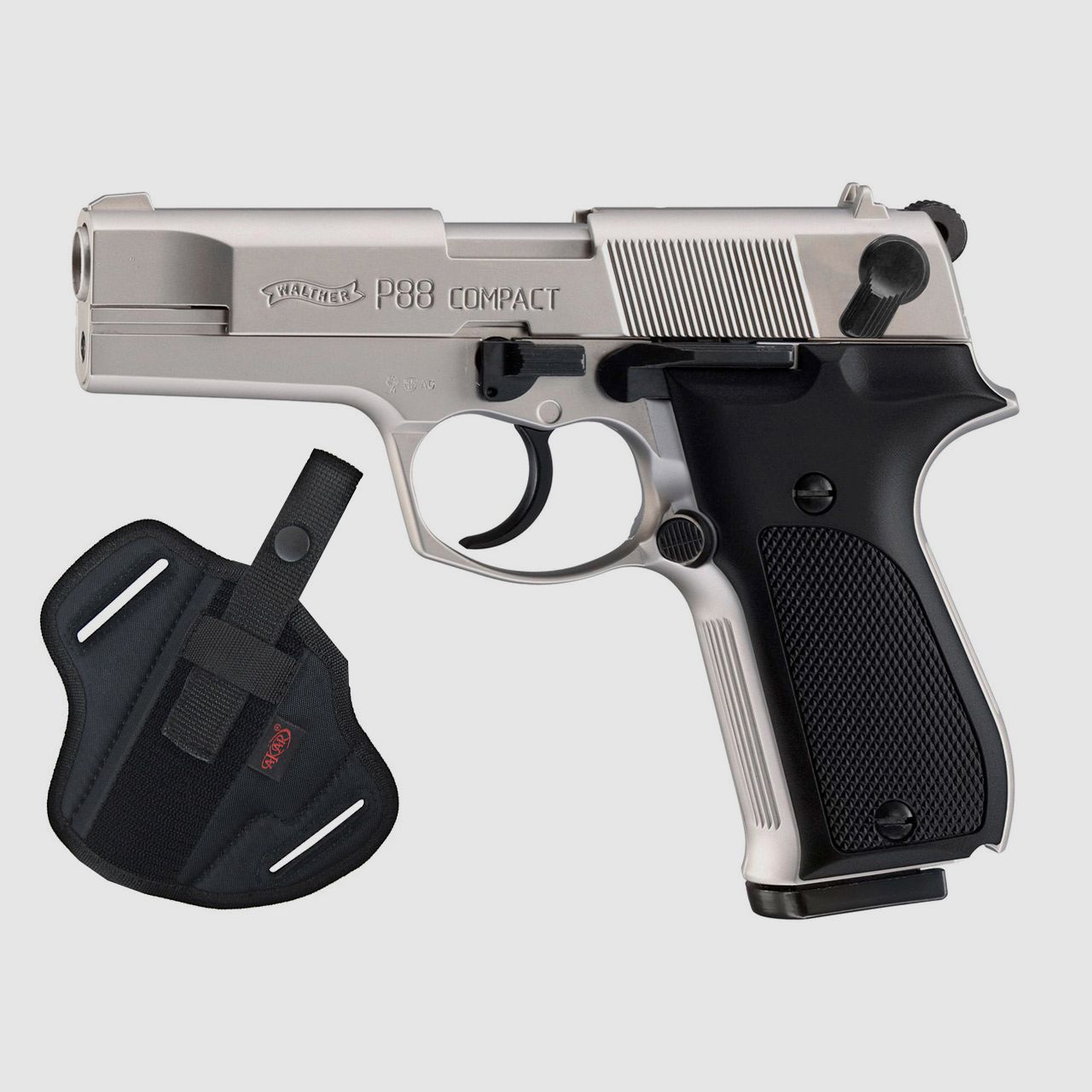 Schreckschuss Pistole Walther P88 Compact nickel KS Kaliber 9 mm P.A.K. (P18) + Universalholter