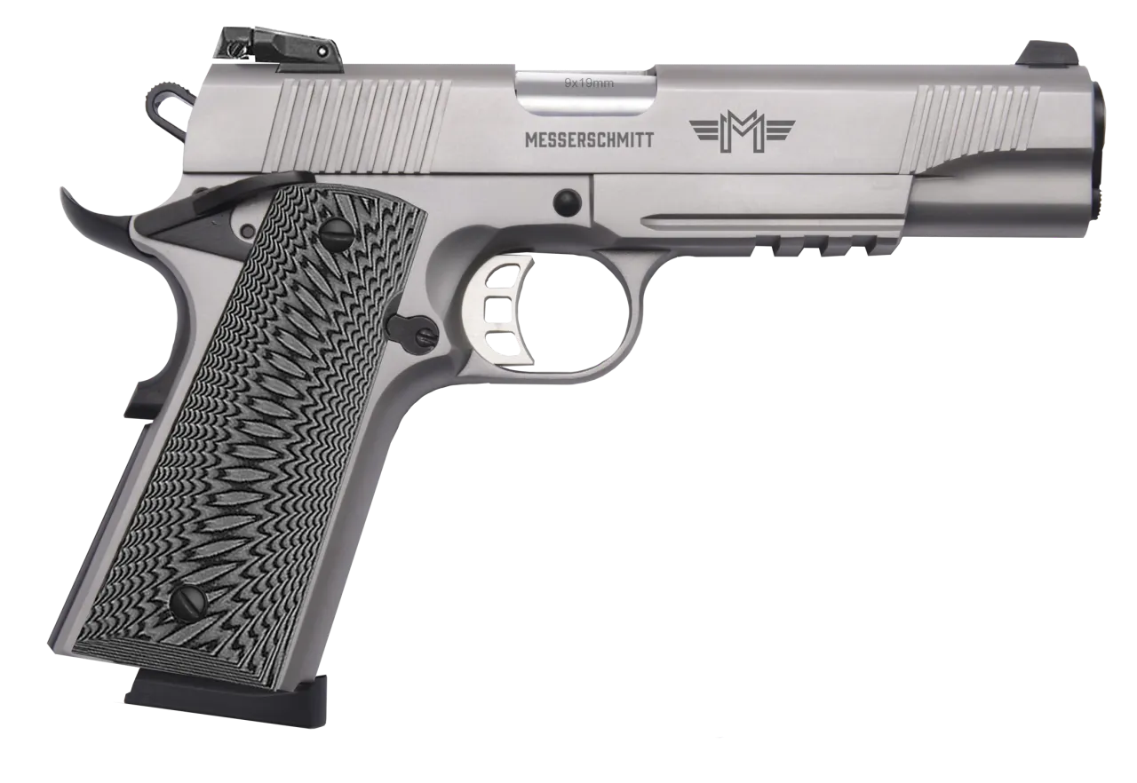 Messerschmitt ME1911 9×19 Silver – Pistole mit LPA-Visierung und G10-Griffschalen