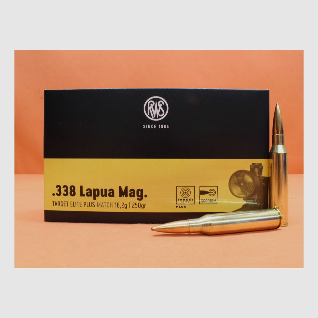 RWS cartridge .338LapuaMag RWS 250grs HPBT (2411680) box of 20 cartridges (Target Elite Plus)/ 16.2g hollow point match