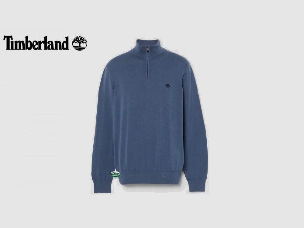 TIMBERLAND Heren Trui Met Halve Rits Donker Denim