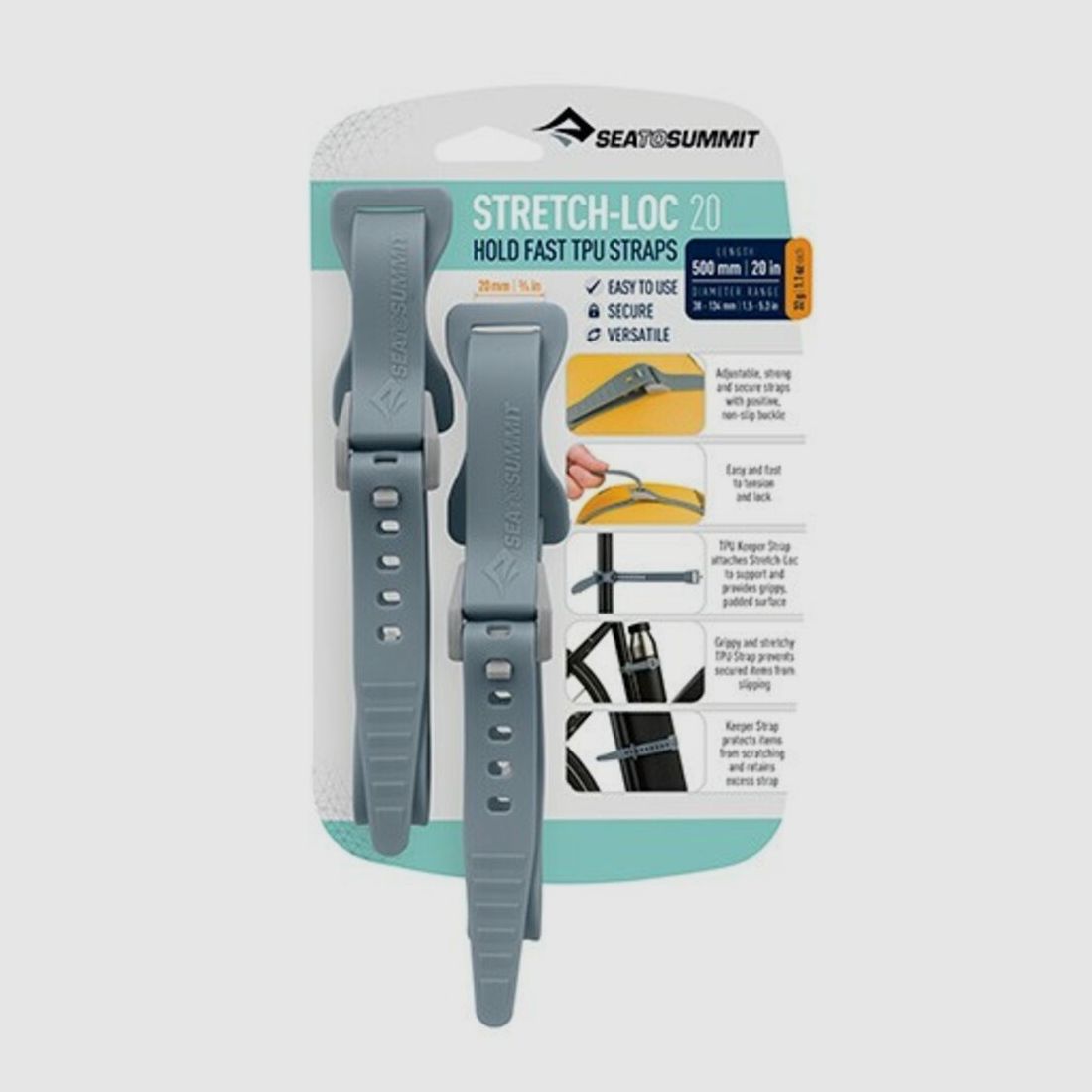 Sea to Summit Stretch-Loc™ Straps Gray 20 mm x 500 mm, image 2 of 2