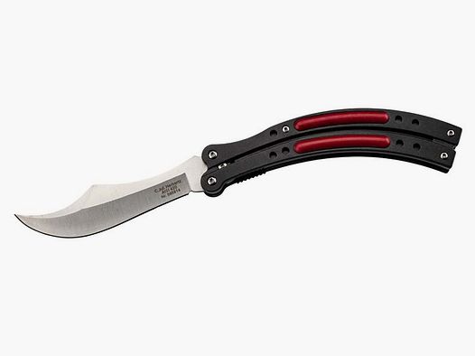 Cuchillo de bolsillo Herbertz, acero AISI 420, Liner Lock, mangos de aluminio negro, inserciones de plástico rojo