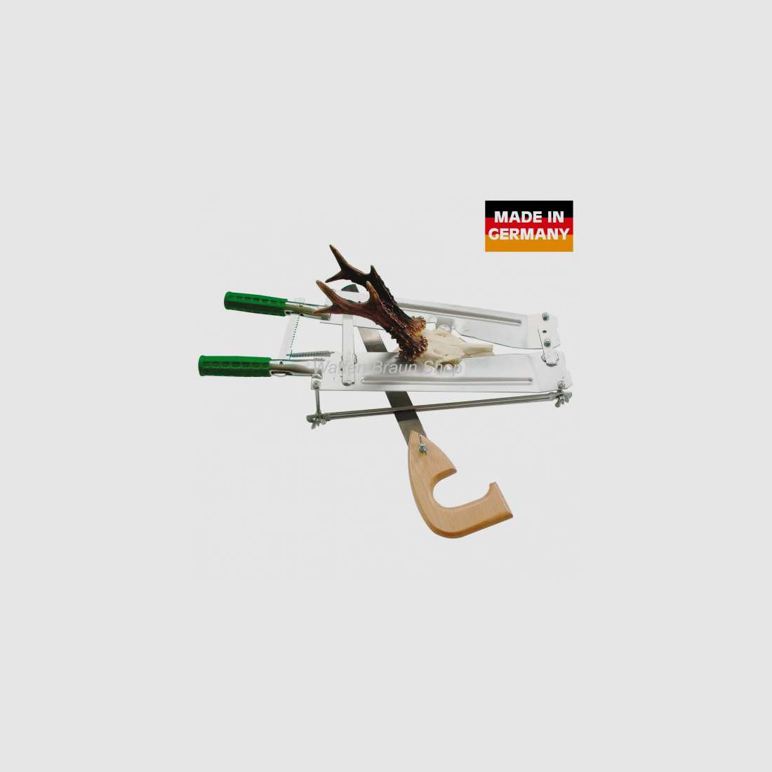 Hoornschaaf voor reeënschedels 52 cm lang Met de zaaginstallatie is de scheiding van het hoorngebied van de