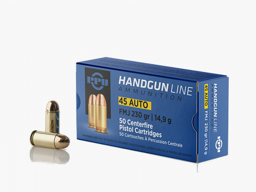 PPU FULL METAL JACKET CARTRIDGES - FMJ - .45 AUTO - 230 GRS. / 14.9 G - 50 ROUNDS