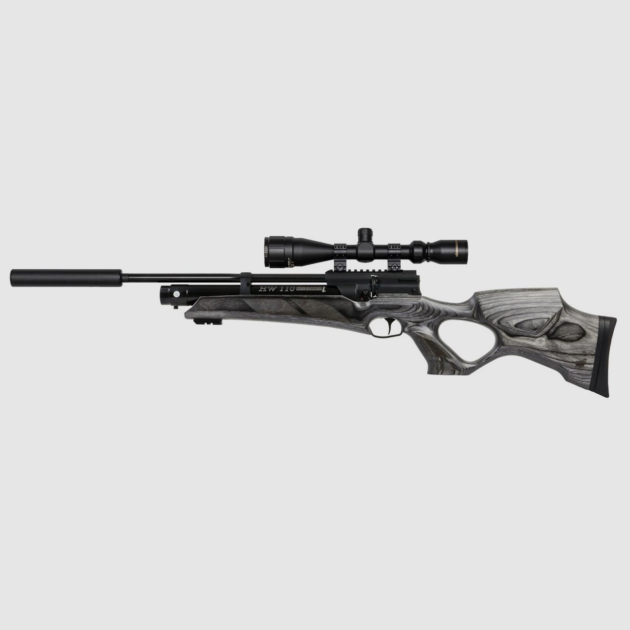 Pressluftgewehr Weihrauch HW 110 T, Schichtholz-Lochschaft, Rechtsspanner, SchalldĂ¤mpfer, Kaliber 4,5 mm (P18)